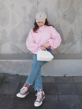 「LAULEN（ローレン）のアイテム（スウェット）」を使った、shino◡̈*❤︎さん（レディース・154cm）の春コーディネート