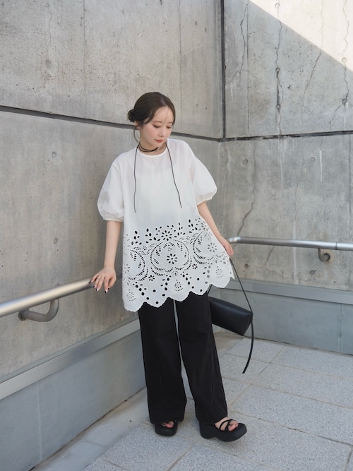 ブラウス シャツ cotton eyelet embroidery blouse /コットンアイレット刺繍パフスリーブブラウス レディース cotton eyelet embroidery blouse /コットンアイレット刺繍