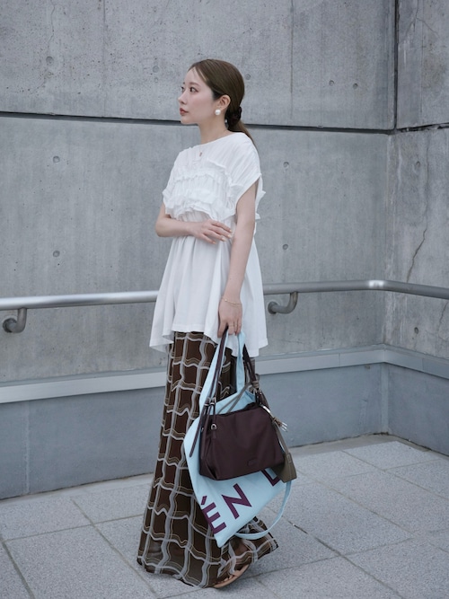 「forksy.（フォルクシー）の【forksy.】＜エブリデイシリーズ＞前後2way シャーリング カットフリル ショートスリーブTシャツ（Tシャツ/カットソー）」を使った、shino◡̈*❤︎さん（レディース・154cm）の春コーディネート