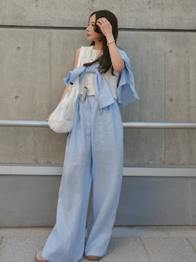 「LAULEN（ローレン）のbotanical needleless cotton knit /ボタニカル針抜きコットンノースリーブニット（Tシャツ/カットソー、ホワイト系）」を使った、shino◡̈*❤︎さん（レディース・154cm）の夏コーディネート