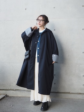 「KBF（ケイビーエフ）のアイテム（ステンカラーコート）」を使った、shino◡̈*❤︎さん（レディース・154cm）の冬コーディネート