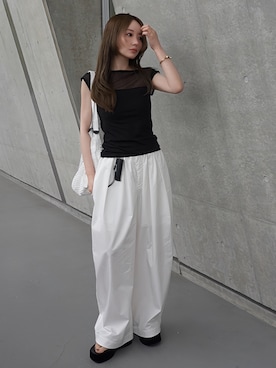 「kiehtova（キエトヴァ）の【kiehtova】SHEER SWITCH TOPS/シアースイッチトップス（タンクトップ、ブラック系）」を使った、shino◡̈*❤︎さん（レディース・154cm）の夏コーディネート