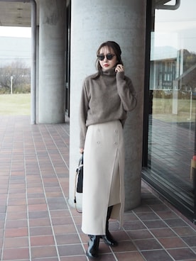 「アイテム（ノーカラーコート）」を使った、shino◡̈*❤︎さん（レディース・154cm）の冬コーディネート