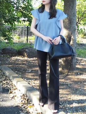 「LAULEN（ローレン）のアイテム（スラックス）」を使った、shino◡̈*❤︎さん（レディース・154cm）の春コーディネート