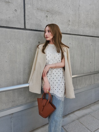 「CURA CLOSET（キュラ クローゼット）の【loverara.loverara select】ドットレースキャミソール（キャミソール）」を使った、shino◡̈*❤︎さん（レディース・154cm）の春コーディネート