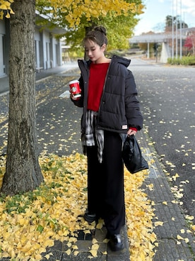 「アイテム（ダウンジャケット/コート）」を使った、shino◡̈*❤︎さん（レディース・154cm）の秋コーディネート