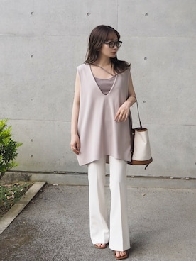 「LAULEN（ローレン）のアイテム（スラックス）」を使った、shino◡̈*❤︎さん（レディース・154cm）の夏コーディネート