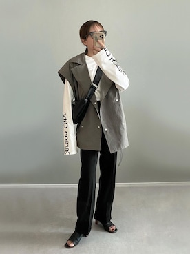 「ADAM ET ROPE'（アダムエロペ）のスリーブプリントTEE（Tシャツ/カットソー）」を使った、shino◡̈*❤︎さん（レディース・154cm）の春コーディネート