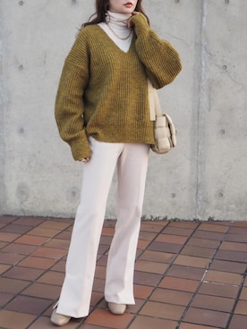 「LAULEN（ローレン）のアイテム（スラックス）」を使った、shino◡̈*❤︎さん（レディース・154cm）の冬コーディネート