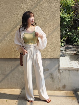 「LAULEN（ローレン）のアイテム（スラックス）」を使った、shino◡̈*❤︎さん（レディース・154cm）の春コーディネート