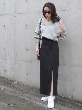 「LAULEN（ローレン）のアイテム（スカート）」を使った、shino◡̈*❤︎さん（レディース・154cm）の秋コーディネート