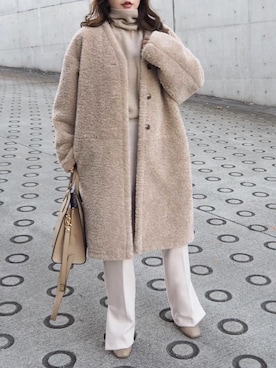 「LAULEN（ローレン）のアイテム（スラックス）」を使った、shino◡̈*❤︎さん（レディース・154cm）の冬コーディネート