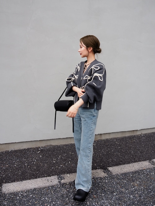 【美品】ADAM ET ROPE' ラインニットカーディガン ADAM ET ROPE' カーディガン 「サステナブル・洗える」ラインニット