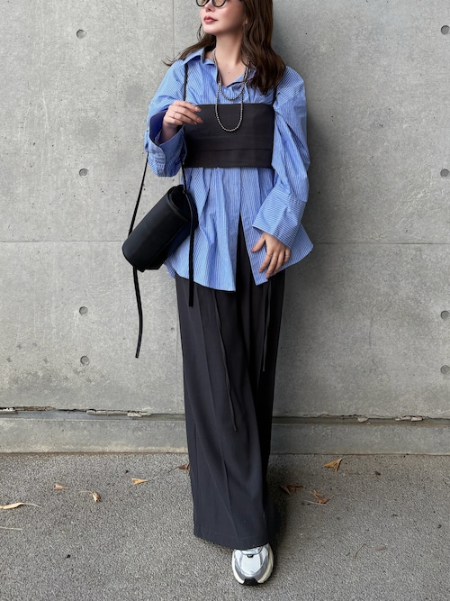 high waist tuck wide pants /ハイウエスト ベルト付き タック