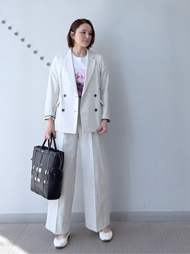 「DRESSTERIOR（ドレステリア）の【セットアップ可/吸水速乾/ウォッシャブル】リネンブレンドオックスダブルジャケット（テーラードジャケット、ベージュ系）」を使った、ほしららさん（レディース・167cm）の春コーディネート