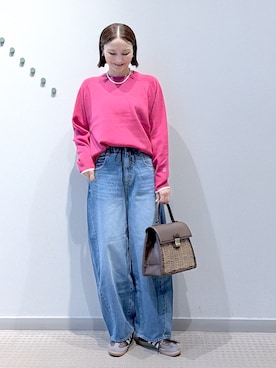 「DRESSTERIOR（ドレステリア）の【6色展開/ウォッシャブル】コットンカシミヤニット（ニット/セーター、ピンク系）」を使った、ほしららさん（レディース・167cm）の秋コーディネート