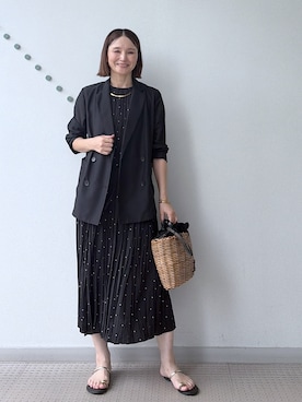 「DRESSTERIOR（ドレステリア）の【ウォッシャブル/2WAYシルエット】ノースリーブプリーツワンピース（ワンピース、ブラック系）」を使った、ほしららさん（レディース・167cm）の夏コーディネート