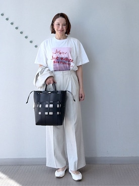 「DRESSTERIOR（ドレステリア）のJ．J．Mercer （ジェイジェイマーサー）【別注】プリントTシャツ（Tシャツ/カットソー、ホワイト系）」を使った、ほしららさん（レディース・167cm）の春コーディネート
