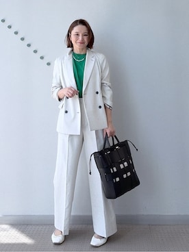 「DRESSTERIOR（ドレステリア）の【セットアップ可/吸水速乾/ウォッシャブル】リネンブレンドオックスダブルジャケット（テーラードジャケット、ベージュ系）」を使った、ほしららさん（レディース・167cm）の春コーディネート