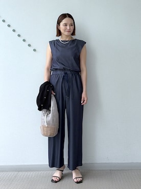 「DRESSTERIOR（ドレステリア）の【ウォッシャブル】フレンチスリーブ コンビネゾン（サロペット/オーバーオール、ブルー系）」を使った、ほしららさん（レディース・167cm）の春コーディネート