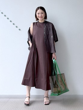 「DRESSTERIOR（ドレステリア）の【接触冷感／抗菌防臭／消臭/ウォッシャブル】アイスクリアコットン フレンチスリーブワンピース（ワンピース、ブラウン系）」を使った、ほしららさん（レディース・167cm）の春コーディネート