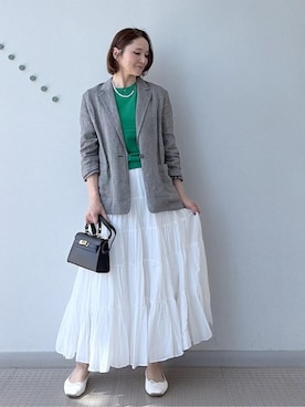 「DRESSTERIOR（ドレステリア）のウォッシャブルリネン ライトジャケット（テーラードジャケット、ブラック系）」を使った、ほしららさん（レディース・167cm）の春コーディネート