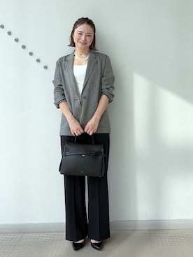 「DRESSTERIOR（ドレステリア）のウォッシャブルリネン ライトジャケット（テーラードジャケット、ブラック系）」を使った、ほしららさん（レディース・167cm）の冬コーディネート