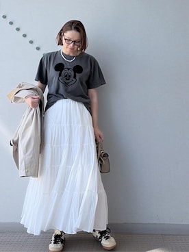 「GOOD ROCK SPEED（グッドロックスピード）のGOOD ROCK SPEED（グッドロックスピード）【別注】ミッキーTシャツ（Tシャツ/カットソー、ブラック系）」を使った、ほしららさん（レディース・167cm）の春コーディネート