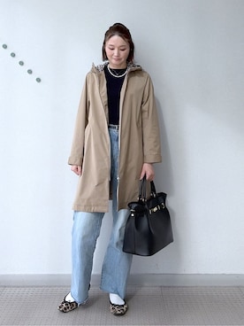 「DRESSTERIOR（ドレステリア）の【ウォッシャブル/撥水素材】撥水フーテッドツイルコート（その他アウター、ベージュ系）」を使った、ほしららさん（レディース・167cm）の冬コーディネート