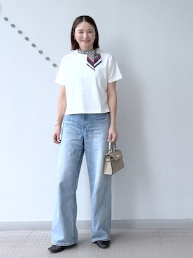 「DRESSTERIOR（ドレステリア）の【接触冷感／抗菌防臭／消臭】アイスクリアコットンドルマンTシャツ（Tシャツ/カットソー、ホワイト系）」を使った、ほしららさん（レディース・167cm）の夏コーディネート