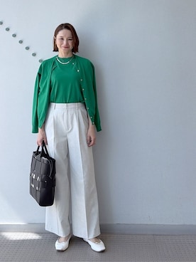 「DRESSTERIOR（ドレステリア）の【ウォッシャブル】コットンシルクフレンチスリーブニット（ニット/セーター、グリーン系）」を使った、ほしららさん（レディース・167cm）の春コーディネート