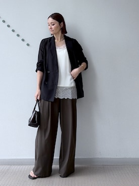 「DRESSTERIOR（ドレステリア）の【接触冷感/防シワ機能/ウォッシャブル】クールタッチ リネンブレンドシアージャケット（テーラードジャケット、ブラック系）」を使った、ほしららさん（レディース・167cm）の夏コーディネート