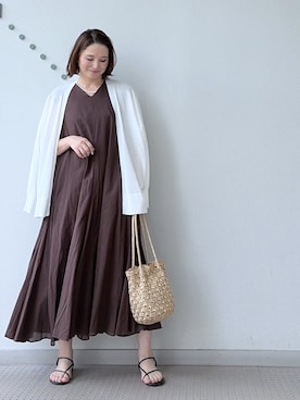「DRESSTERIOR（ドレステリア）の【きれいめ/ウォッシャブル】コットンローンフレンチスリーブワンピ（ワンピース、ブラウン系）」を使った、ほしららさん（レディース・167cm）の春コーディネート