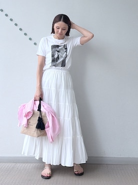 「DRESSTERIOR（ドレステリア）の【別注】マリリンモンロー/モノトーンプリントTシャツ（Tシャツ/カットソー、ホワイト系）」を使った、ほしららさん（レディース・167cm）の夏コーディネート