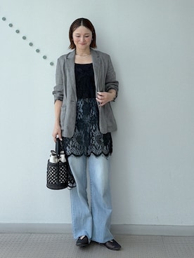 「DRESSTERIOR（ドレステリア）の【otonaMUSE5月号掲載/3WAY】メッシュ＆キャンバス バケツBAG（ハンドバッグ、ブラック系）」を使った、ほしららさん（レディース・167cm）の春コーディネート