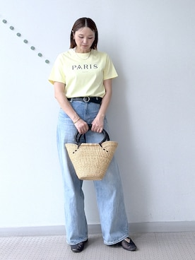 「DRESSTERIOR（ドレステリア）の【接触冷感／抗菌防臭／消臭】アイスクリアコットン PARIS Tシャツ（Tシャツ/カットソー、イエロー系）」を使った、ほしららさん（レディース・167cm）の夏コーディネート