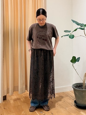 「URBAN RESEARCH DOORS（アーバンリサーチドアーズ）の2wayフロッキーレーススカート（スカート、ブラウン系）」を使った、kana*taさん（レディース・161cm）の夏コーディネート