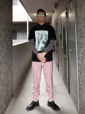「ジャンププラスのアイテム（Tシャツ/カットソー、ブラック系）」を使った、jumpei20さん（メンズ・183cm）の春コーディネート