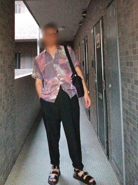 「古着のアイテム（シャツ/ブラウス、パープル系）」を使った、jumpei20さん（メンズ・183cm）の春コーディネート