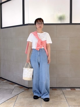 「cloenc（クロエンス）の【2WAY】カシュクールシアーシャツ（シャツ/ブラウス、ピンク系）」を使った、yonegallestjpさん（レディース）の春コーディネート