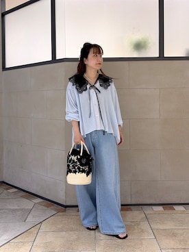 「cloenc（クロエンス）の【通気性◎／手洗い可】スキッパーシアーブラウス（シャツ/ブラウス、ブルー系）」を使った、yonegallestjpさん（レディース）の夏コーディネート