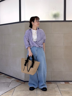 「cloenc（クロエンス）の【2WAY】カシュクールシアーシャツ（シャツ/ブラウス、パープル系）」を使った、yonegallestjpさん（レディース）の春コーディネート
