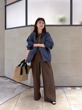 「cloenc（クロエンス）の【撥水／接触冷感／手洗い可】ウエストマークナイロンパーカー（ブルゾン、ブルー系）」を使った、yonegallestjpさん（レディース）の春コーディネート