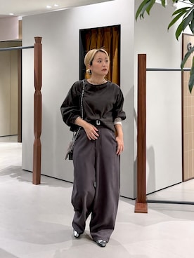 「GALLEST（ギャレスト）のロングスリーブフォルムカットソー（Tシャツ/カットソー、グレー系）」を使った、yoneさん（レディース）の秋コーディネート