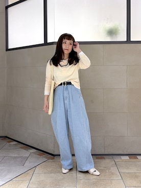 「GALLEST（ギャレスト）のバイカラーヘンリーネックカットソー（Tシャツ/カットソー、イエロー系）」を使った、yonegallestjpさん（レディース）の春コーディネート