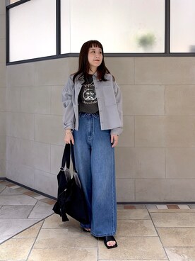 「cloenc（クロエンス）の【手洗い可】シアーストライプシャツ（シャツ/ブラウス、グレー系）」を使った、yonegallestjpさん（レディース）の春コーディネート
