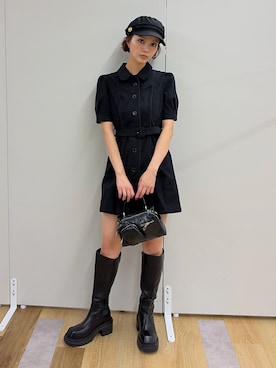 「SLY（スライ）のCOLLAR BUTTON S/OP カラーボタンショートワンピ 秋服 ミニワンピース（ワンピース、ブラック系）」を使った、miyuさん（レディース・164cm）の秋コーディネート