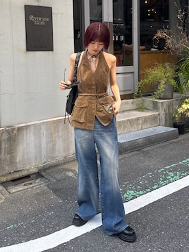 「SLY（スライ）の【2026SS新作】BACK TO FRONT DENIM PT バックトゥフロントデニムパンツ 冬服 春服（デニムパンツ、ブルー系）」を使った、miyuさん（レディース・164cm）の夏コーディネート