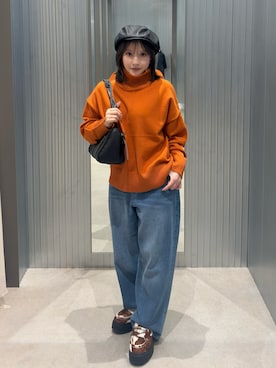 「ITEMS URBANRESEARCH（アイテムズ アーバンリサーチ）のハイネックワイドニット（ニット/セーター、オレンジ系）」を使った、azumiさん（レディース・148cm）の秋コーディネート