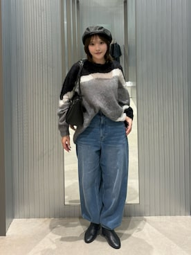 「ITEMS URBANRESEARCH（アイテムズ アーバンリサーチ）のコクーンワイドパンツ（その他パンツ、ブルー系）」を使った、azumiさん（レディース・148cm）の秋コーディネート